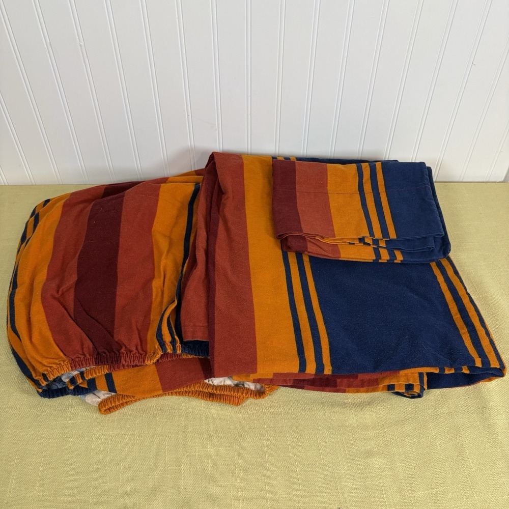 Pendleton Grand Canyon Twin Sheets NPS 100% Cotton Flannel Navy Red Orange READ